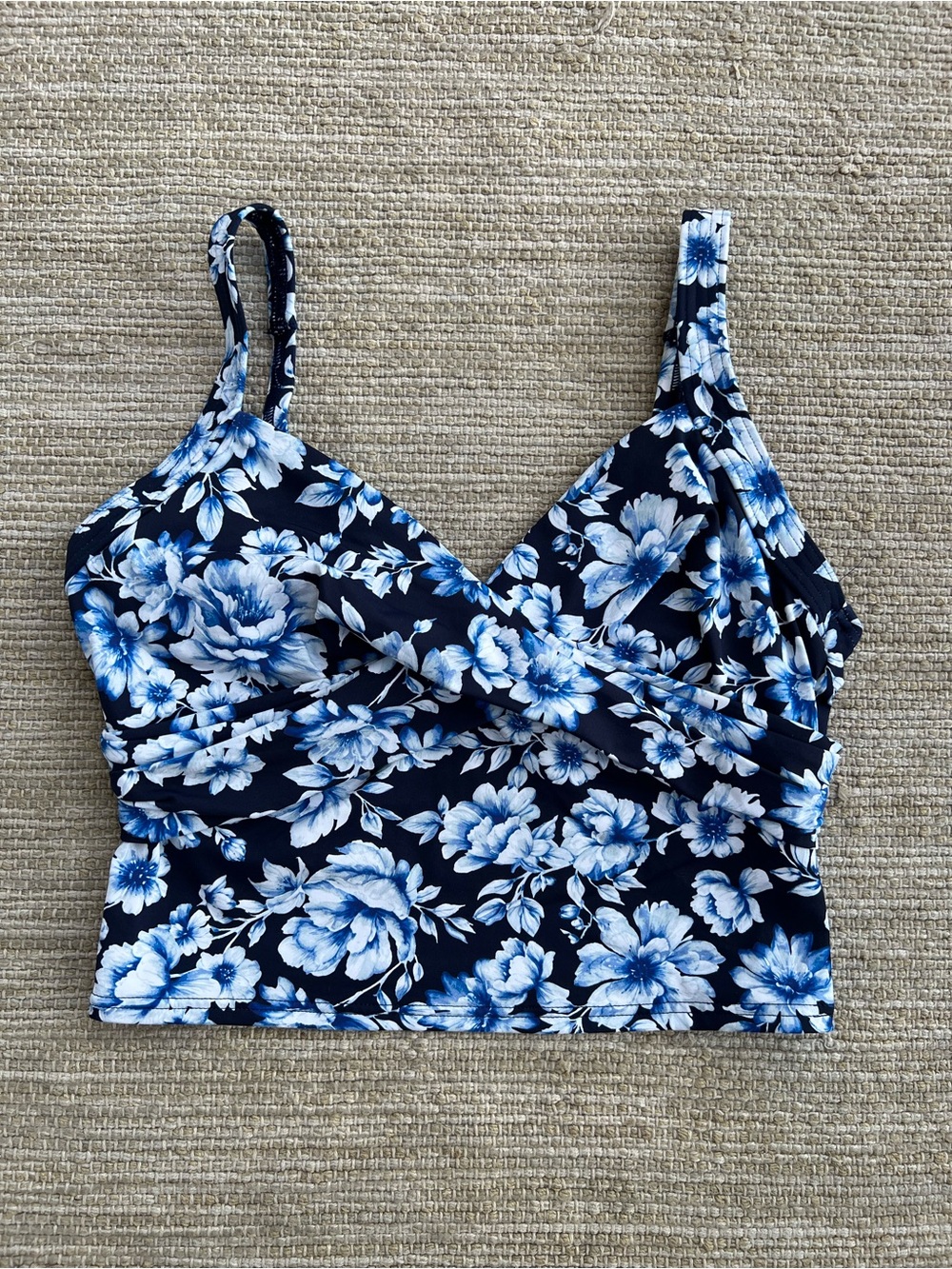 Lands' End Blue White Floral Tankini Crop Swim Top size 6